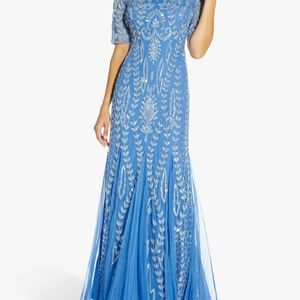 New Sz 12 Adrianna Papell Floral Embellished Maxi Gown Godets